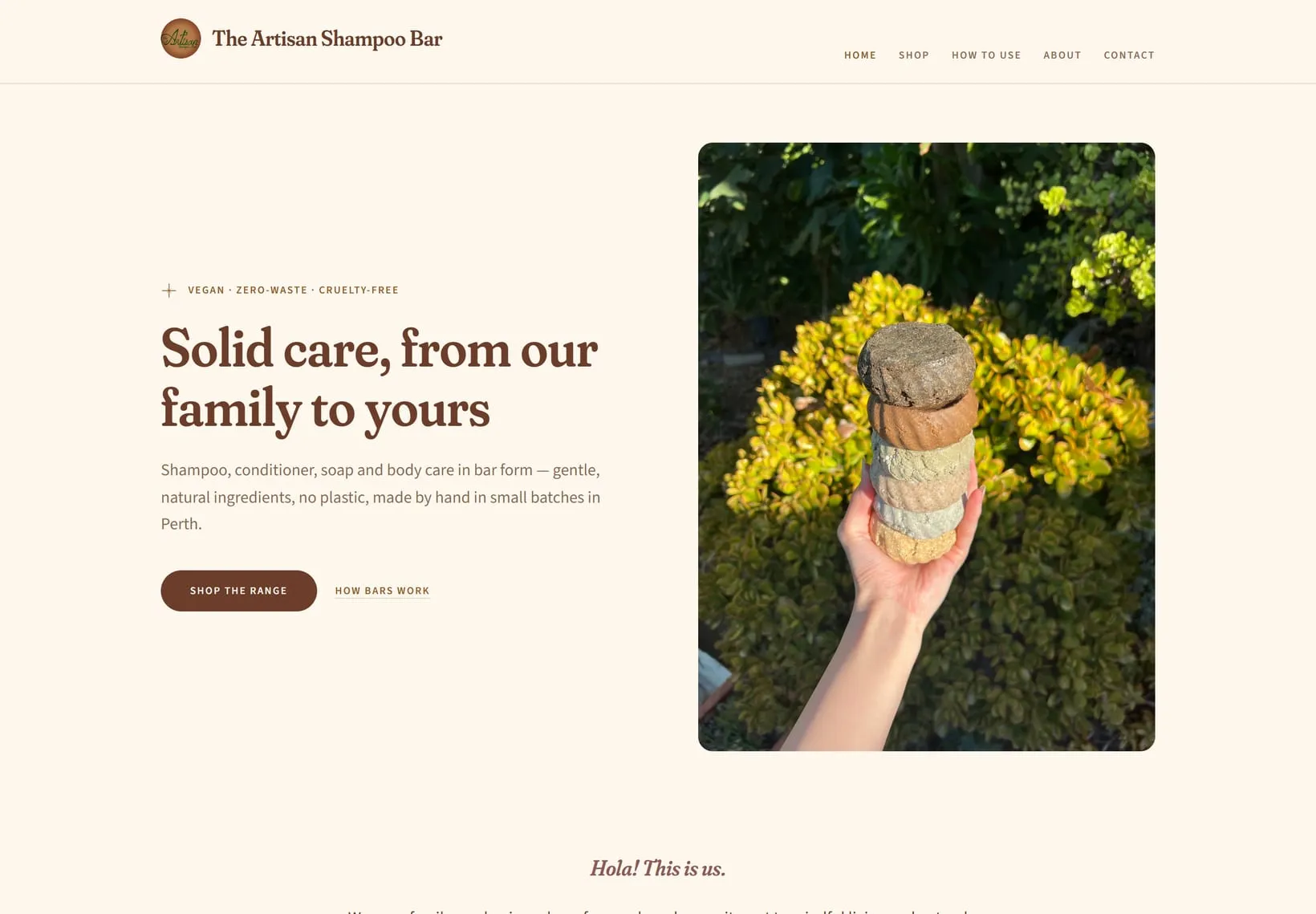 Screenshot of the The Artisan Shampoo Bar website on a desktop screen.