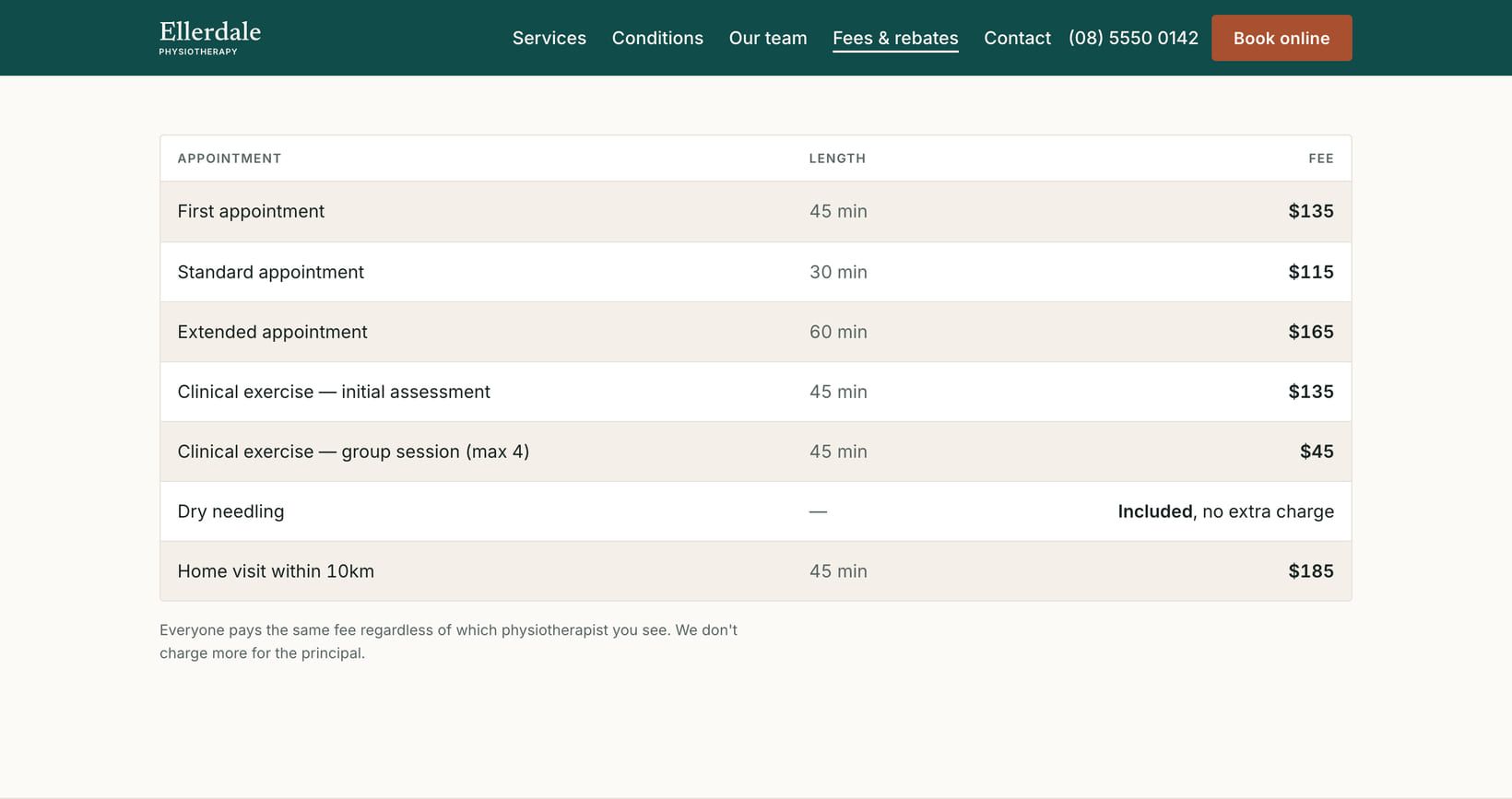 Screenshot of a section of the Clinic demo site.