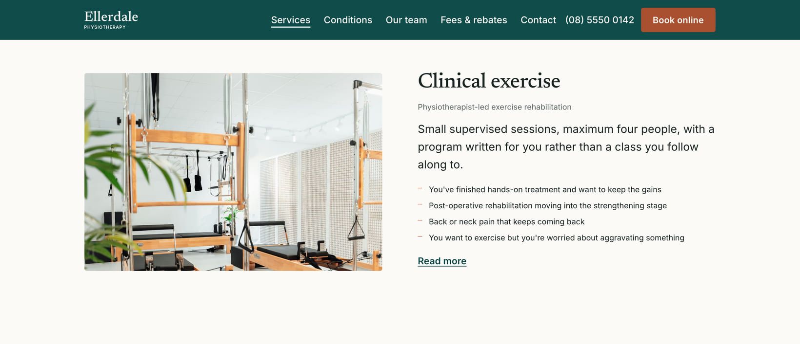 Screenshot of the “Clinical exercise” section of the Clinic demo site.
