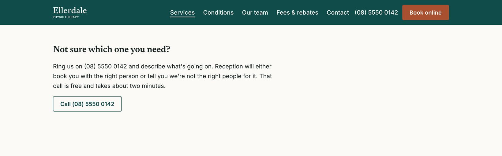 Screenshot of the “Not sure which one you need?” section of the Clinic demo site.
