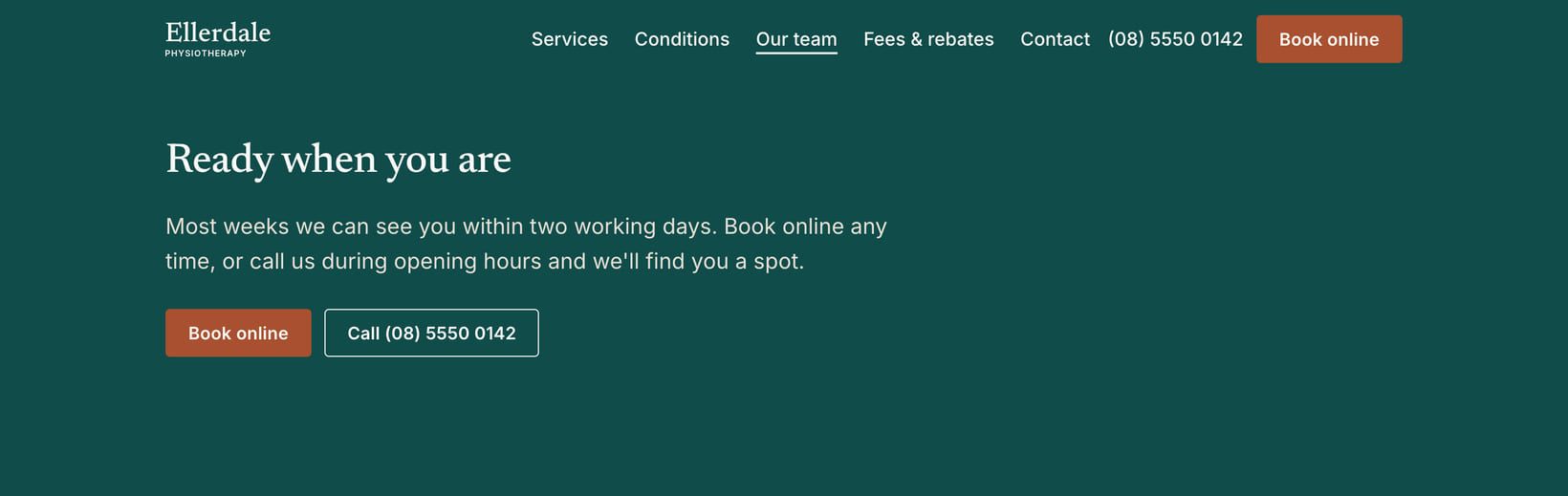 Screenshot of the “Ready when you are” section of the Clinic demo site.