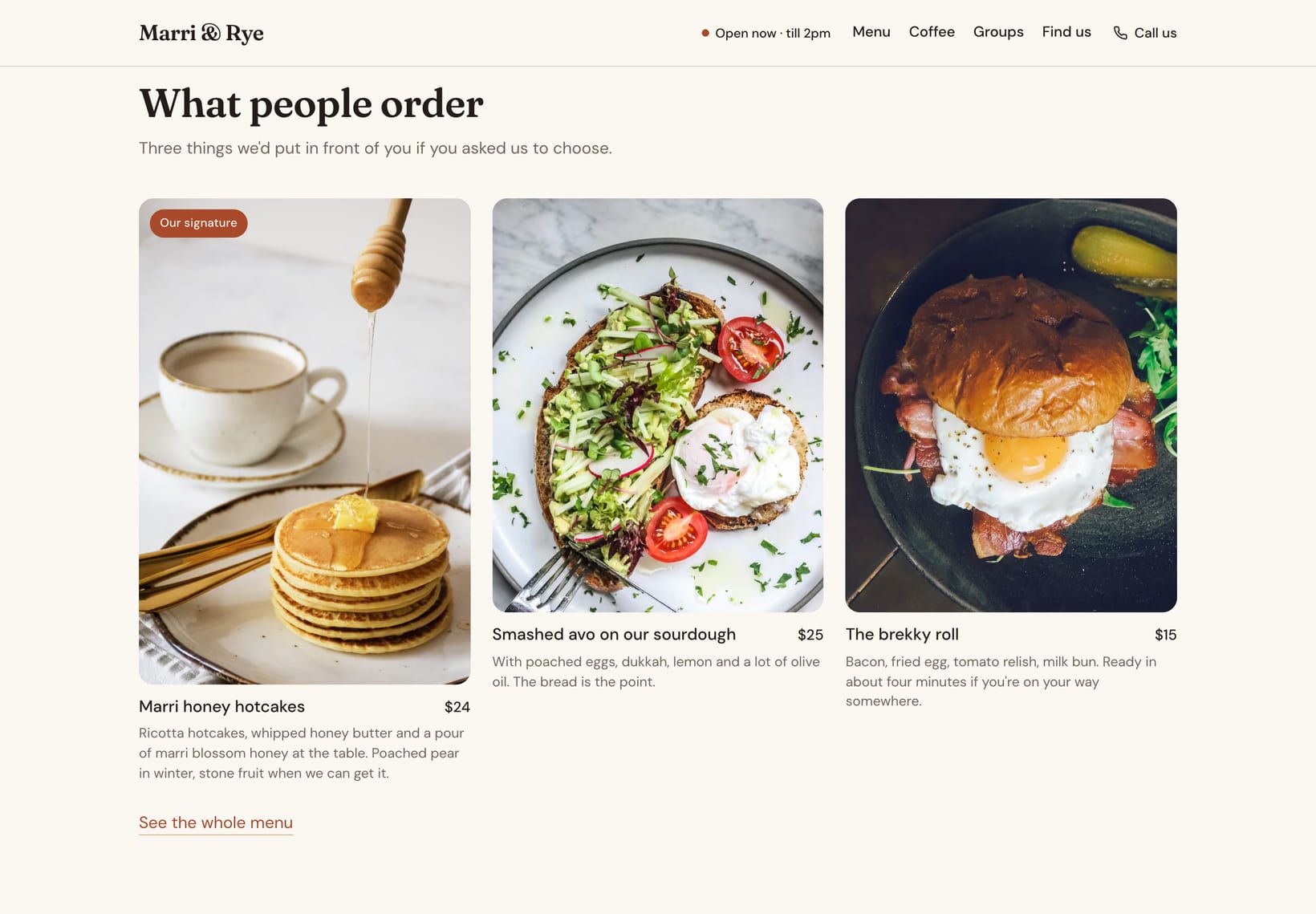 Screenshot of the “What people order” section of the Counter demo site.