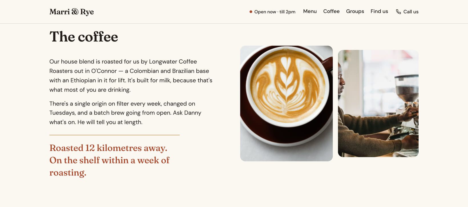Screenshot of the “The coffee” section of the Counter demo site.