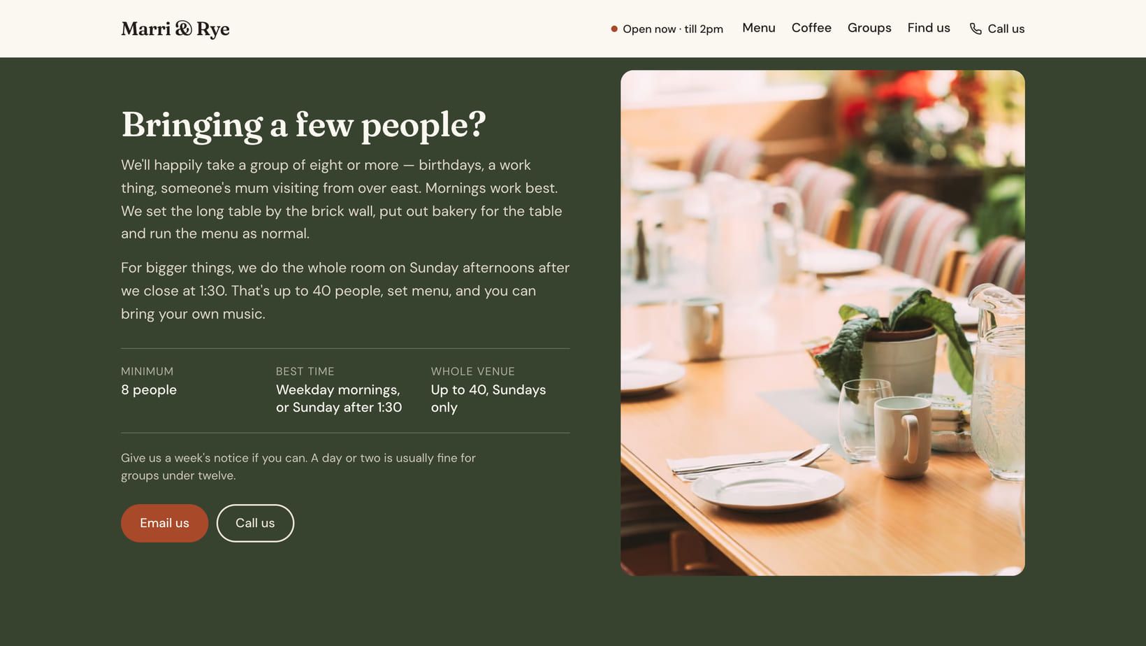 Screenshot of the “Bringing a few people?” section of the Counter demo site.