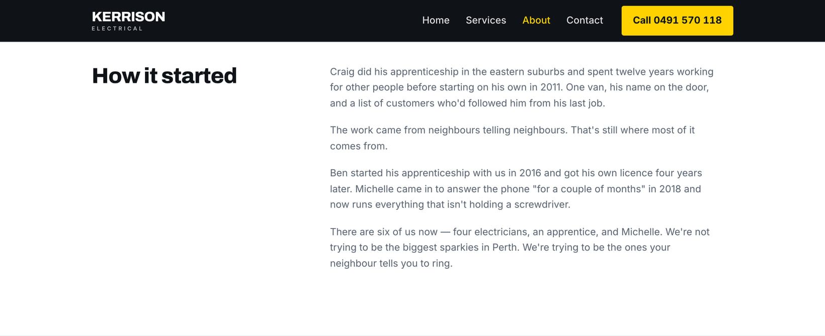 Screenshot of the “How it started” section of the Ute demo site.