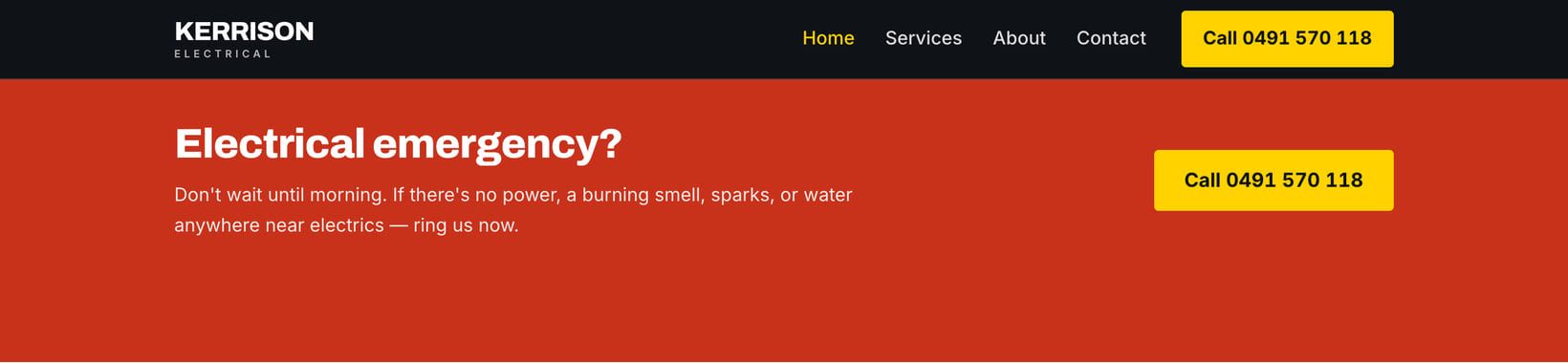 Screenshot of the “Electrical emergency?” section of the Ute demo site.