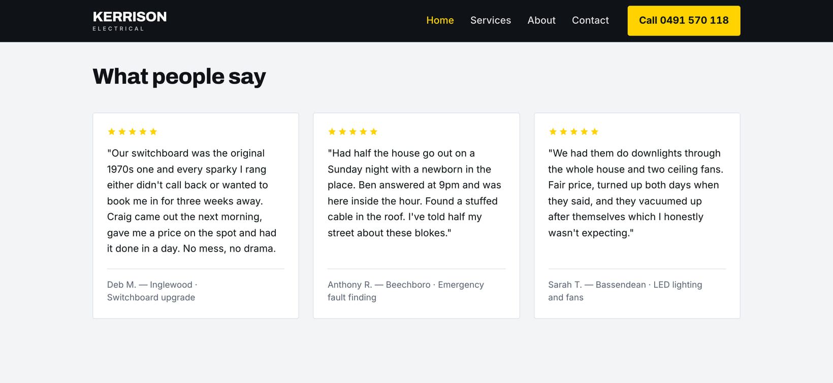 Screenshot of the “What people say” section of the Ute demo site.