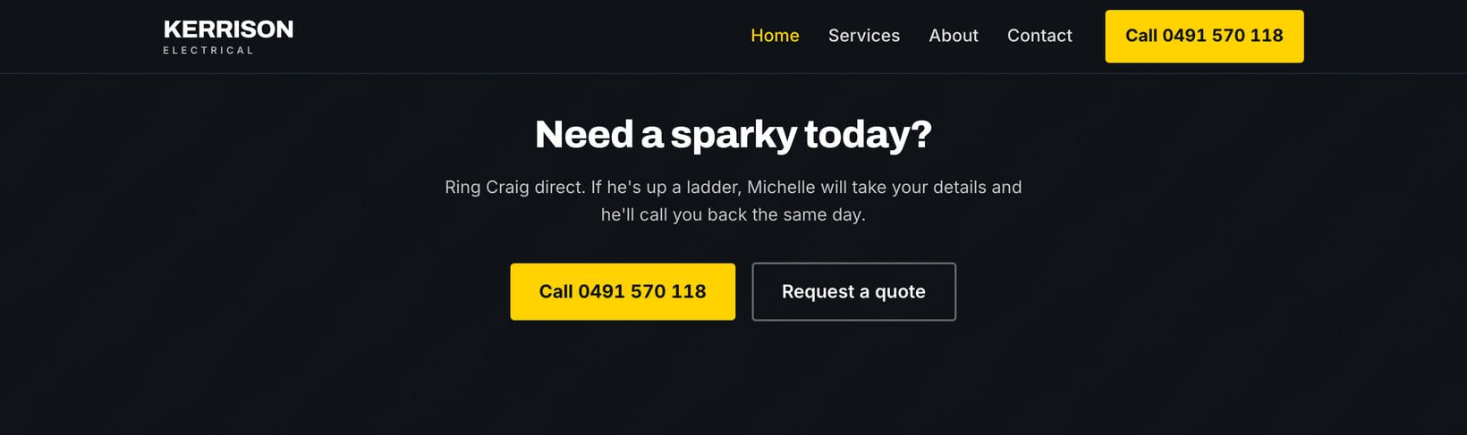Screenshot of the “Need a sparky today?” section of the Ute demo site.